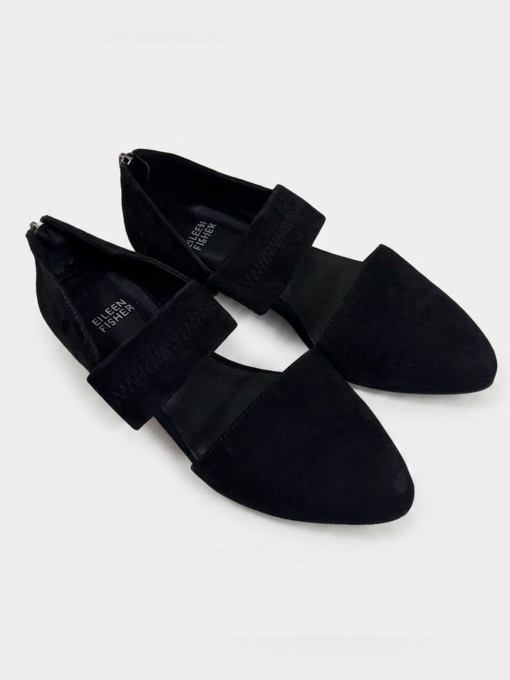 Eileen Fisher Black Leather Pointed Toe Mary Jane Flats Strap Size 6